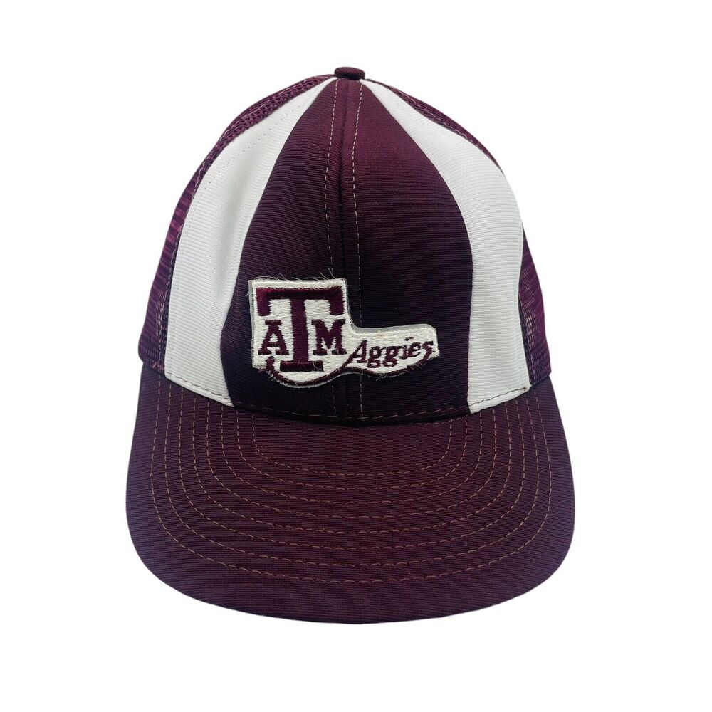 Vintage Texas A&M Aggies Maroon White Snapback Trucker Hat Made In USA Large XL
